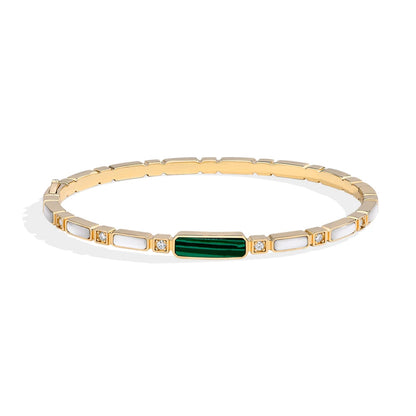 Sterling Silver Malachite & Moissanite Bangle Bracelet