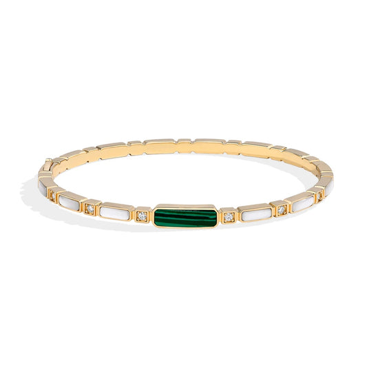 Sterling Silver Malachite & Moissanite Bangle Bracelet