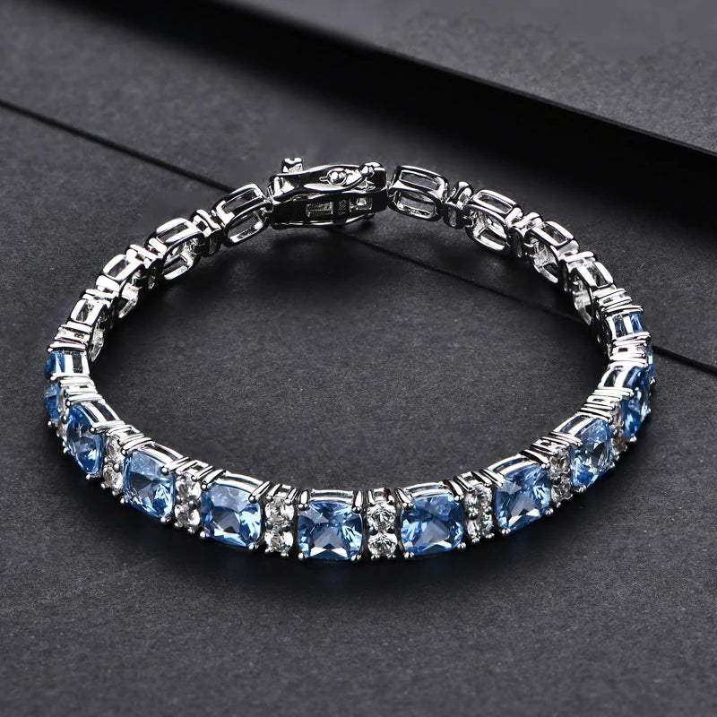 Sterling Silver Blue Spinel Tennis Bracelet