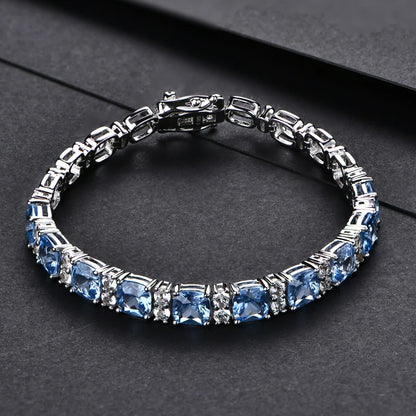 Sterling Silver Blue Spinel Tennis Bracelet