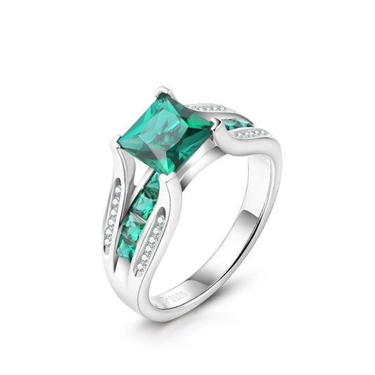 Sterling Silver Emerald-Cut Emerald & Moissanite Ring